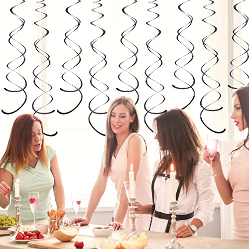 Image of PIGETALE 30 Pieces Iridescent Black Party Hanging Swirl Decorations Plastic Streamers Foil Swirls Ceiling Decorations Birthday Bachelorette Bridal Shower Baby Shower Graduation Decorations 2023