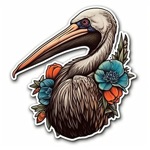 Image of Yoonek Graphics Louisiana Brown Pelican Bird Magnolia Flower Vinyl Decal Sticker for Car, Laptop, Tumbler, More. #008528-8