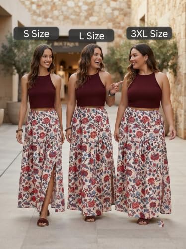 Image of GRECIILOOKS Women's Casual Summer Beach Skirts | Maxi Skirt for Women High Waist | Boho Ethnic Flared Skirts | Indian Long Skirt Rayon Printed | Elastic Waist Long Skirt's for Women