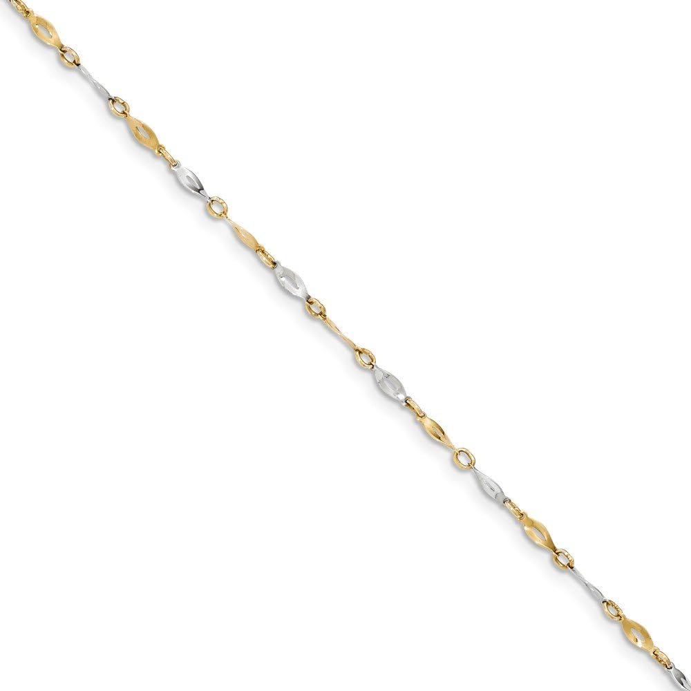 Real 14kt Two-Tone Polished 9in Plus 1in ext. Anklet; 9 inch; Lobster (Fancy) Clasp