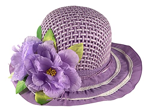 Girls Tea Party Hat Dress Up with Boa and White Gloves - Purple2