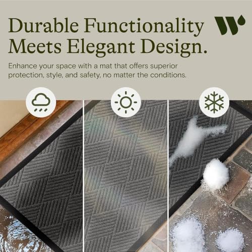 Image of WaterHog Max Diamonds Front Door Mat Indoor Outdoor Entrance, All-Weather Heavy Duty Commercial Doormat with Non-Slip Rubber Backing, Dirt & Moisture Trapper, Low Profile, Made in USA 24 inchx35 inch Grey Ash