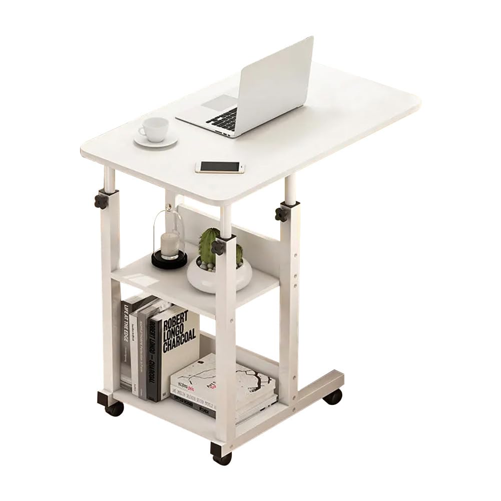 Warmiehomy Sobremesa con Ruedas bloqueables y Tapa elevable,Escritorio de Cama Plegable móvil de Altura Ajustable 68~85cm,Mesilla de Noche para Cama de Hospital Dormitorio Sofá（Beige）