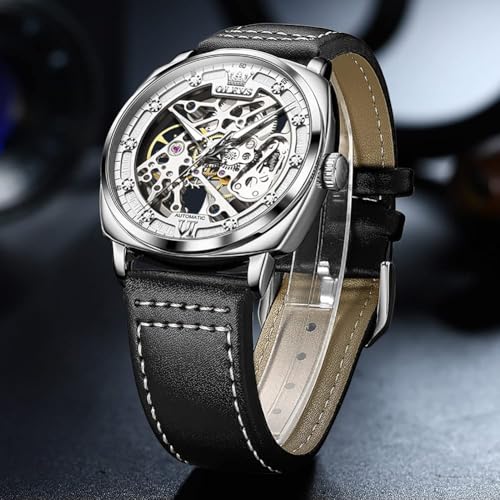 Image of OUPINKE Mens Watches Automatic Skeleton Mechanical Watches for Men Self Winding Luxury Fashion Leather Strap Steampunk Style Luminous Waterproof Men Wrist Watches