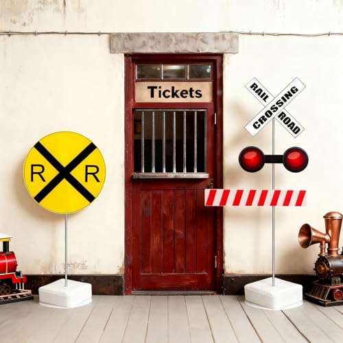Reallnaive Express Train Party Decorations 79-87 Inch Railroad Crossing Sign Traffic Crossing Sign for Train Theme Wild West Western Birthday Cowboy Party Decor Supplies
