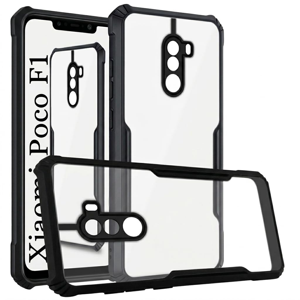 JANAK RAJ Shockproof Bumper - Crystal Clear Transparent Back Case Cover Compatible with Xiaomi Poco F1 | Minimalist PC+TPU 360 Protection Tough Rugged Design - Black
