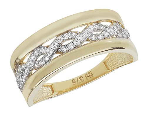 Bague femme or jaune 9k zirconium | Bijou précieux solitaire chic WJS11304