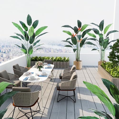Artificial Bird of Paradise Plant 6FT(72in) Fake Palm Tree for Indoor Outdoor Modern Decor Faux Plants for Home Office Perfect Housewarming Gift with 17 Trunks Faux Leaves and 3 Faux Flowers