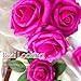 25pcs Hot Pink Artificial Flowers Fuchsia Foam Fake Rose with Stems 8 Leaves Real Looking Faux Dark Pink Roses for Wedding Bouquets Bridal Shower Centerpieces Arrangements Party Tables Decorations