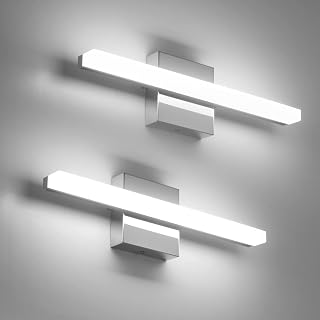 Combuh Modern Bathroom Light Fixtures Over Mirror, Vanity Wall Lamp Chrome | Small 16 Inch, Gentle Shadow Free, Linear Sconce Bar, for Makeup, Minimalist, IP44 Rustproof, 6000K Cool White, 2 Pack