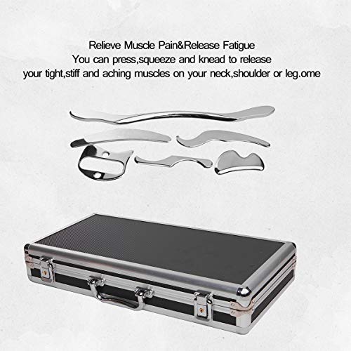 Image of FeelFree Sport Stainless Steel Gua Sha Handheld Massager Scraping Manual Massage Tool Set of 6 Pieces for Soft Tissue Mobilization Back Physical Therapy