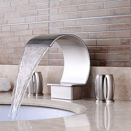 Grifo de la cuenca negra para baño con tres orificios mezclador de agua fría y caliente en cascada