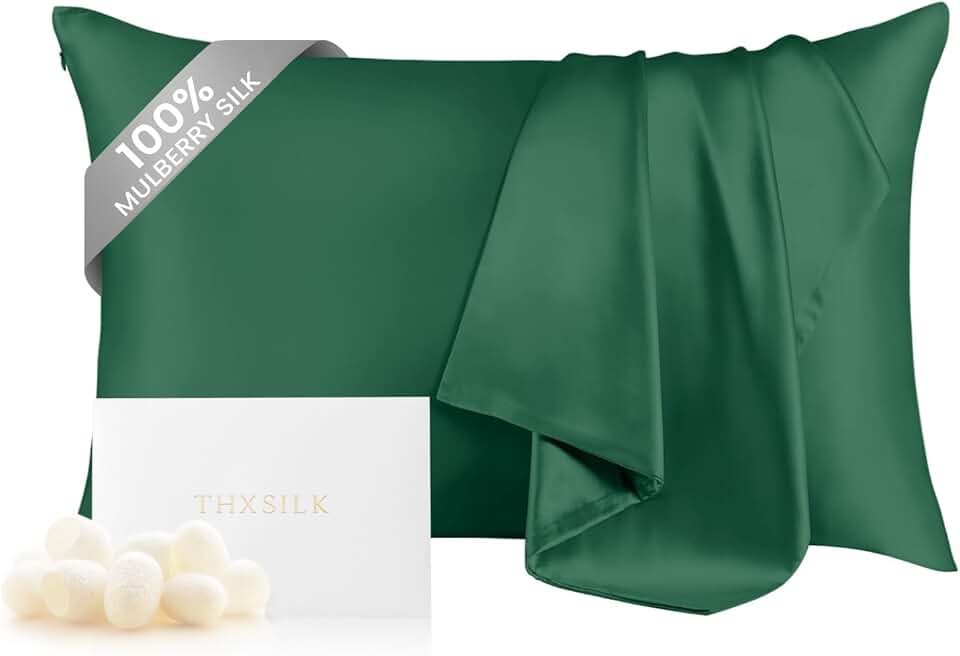 THXSILK Fronha de seda 100% amoreira pura para cabelo e pele, fronha de seda de grau 6A+ tamanho Queen 50,8 cm x 76,2 cm, fronha de seda real com zíper, antienvelhecimento sem acne (verde esmeralda)