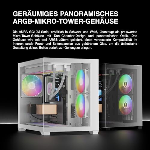 Caja para PC Micro Torre M-ATX con panel de vidrio templado sin bordes y chasis blanco 2