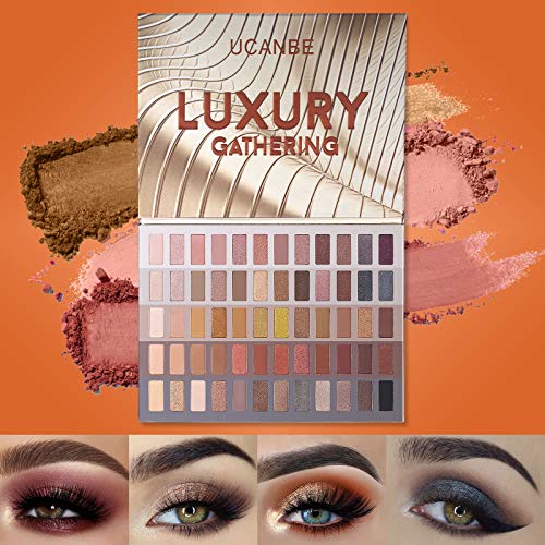 Ucanbe Pro 60 Shades Eyeshadow Palette + 15 Pcs Makeup Brushes Set High Pigmented Naked Nudes Shimmer Matte Metallic Smokey Eye Shadow Soft Synthetic Powder Cream Blending Brush Neutral Pallet Kit(Neutral Set) #TOP1