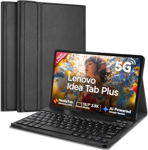 Image of HOM Tri-Fold Wireless Bluetooth Keyboard with Detachable Tablet Case Cover for Lenovo Idea Tab Plus 12.1 inch - Black
