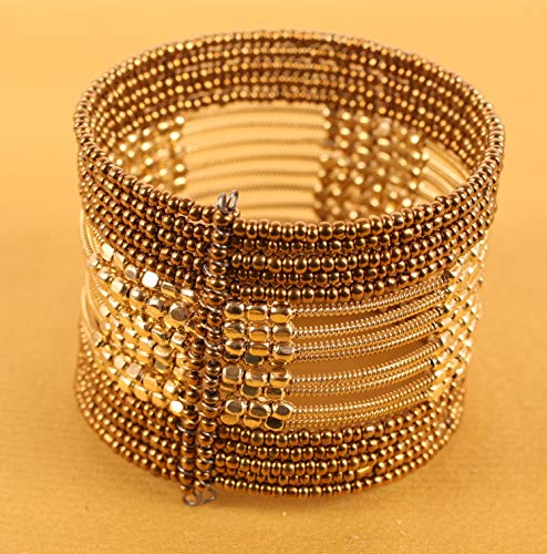 Image of Touchstone Indian Colorful Bead Bracelet Bollywood Beaten Metal Beads Openable Broad Cuff Bracelet in Gold or White Tone for Women.