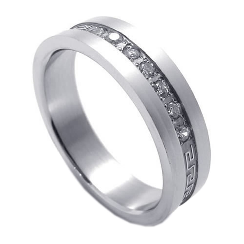 Cubic Zirconia Stainless Steel Mens Ring Wedding Band
