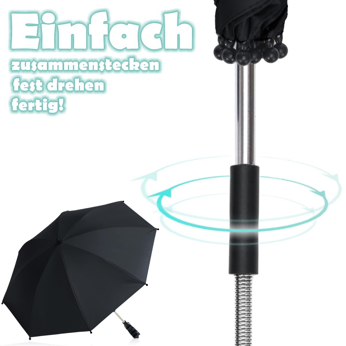 Fillikid Sonnenschirm Style im XL Format Ø72cm mit UV-Schutz 50+ Schirm universal für Kinderwagen und Buggys