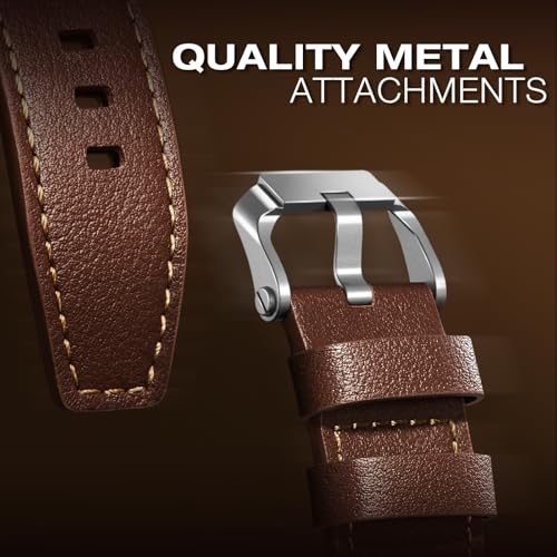 Image of Leather bands Compatible With Apple Watch Ultra Band 49mm 46mm 45mm 44mm 42mm, Superior Genuine Leather Rugged Metal Connector Durable Strap for Men iWatch Ultra3 2 1,Series 11 10 9 8 7 6 5 4 3 SE3 SE
