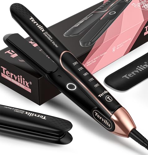 Terviiix AKT Ceramic Professionl Hair Straighteners, ARC Non-Snagging Plate Design, 25mm Flat Iron and Curler 2 in 1, 15s Ultra Fast Heating, Dual Voltage, Auto Shut Off, (UK Plug)