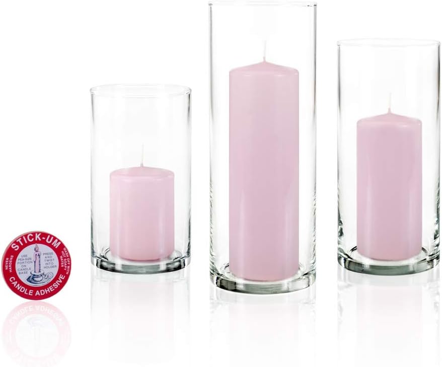yummi Set of 36 Slim Pillar Candles and Cylinder Vases