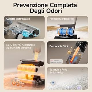 uwant D500 Aspirapolvere Lavapavimenti Senza Fili, Deodorizzazione Serbatoi, Aspirante Lay-Flat a 180°, di Aspirazione 17000 Pa, Asciugatura Con Aria Calda a 65 °C Design Anti-Groviglio (1, Blanco)