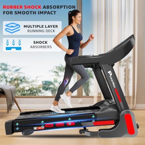 Image of PowerMax Fitness TDM-98 4HP Foldable Motorized Manual Incline Treadmill for Home Use, 110kg Max User, Max Speed-10kmph, Preset programs, Heart Rate Sensors, AUX, Speaker, USB, LED Display,Black