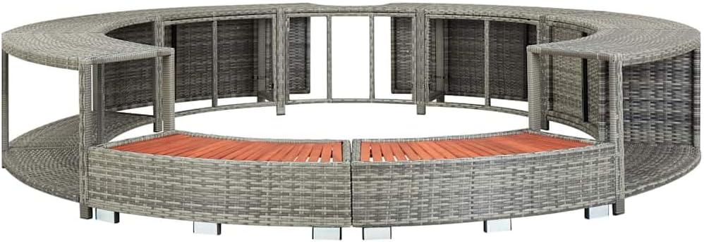 vidaXL Poly Rattan Hot Tub Surround with Built-in Storage - Durable Steel Frame and Weatherproof Eucalyptus Tropical Hardwood - Gray