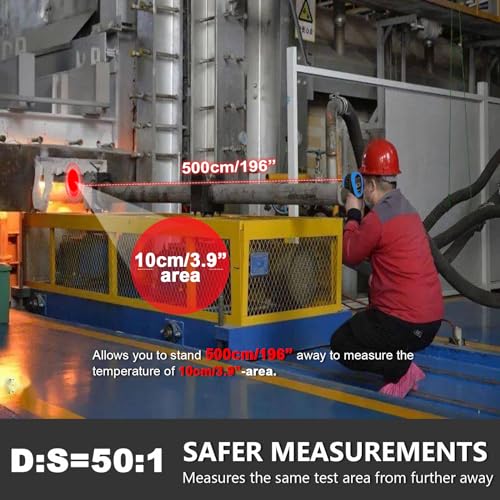 HOLDPEAK Pyrometer D:S=50:1, High Temp Infrared Thermometer -58℉~3272℉(-50℃~1800℃), Non-Contact Industrial Laser Thermometer Gun with Flashlight, Digital IR Temperature Gauge HP-1800 (NOT for Human) - Thumbnail 2