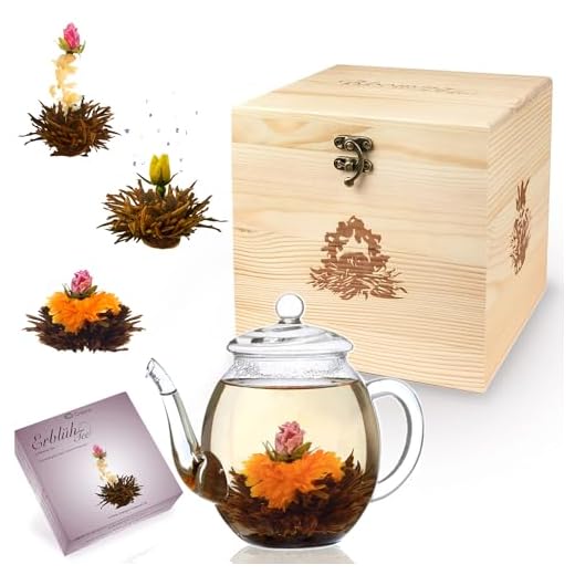 Creano Coffret Cadeau de Thé en Fleurs dans Une Boîte en Bois avec 6 différents Types de Thé en Fleurs | Thé Noir