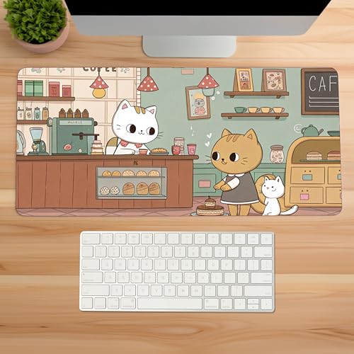 Image of Meow Cafe Premium Desk Mat | Anti-Skid | Anti-Slip | 80 x 30 cm | Laptop Mat for Work from Home /Office /Gaming- Extended Mouse pad and Keyboard Desk mat