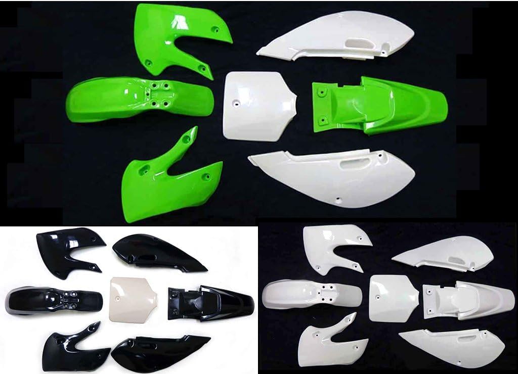 Fairing Kit Plastic Fender for Kawasaki KLX110 KX65 KLX 110 KX 65 Suzuki DRZ110 Chinese 110cc 125cc 140cc Pit Dirt Bike (Black+White)
