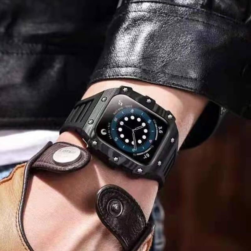 Kit modification iWatch 45mm composants carbone et bracelet caoutchouc flexible - 5