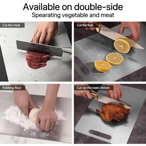Image of GharNestStainless Steel Cutting Board with Handle, 32 x 21.5 cm, Scratch Resistant, Anti-Slip, Hygienic for Vegetables, Fruits & Meat