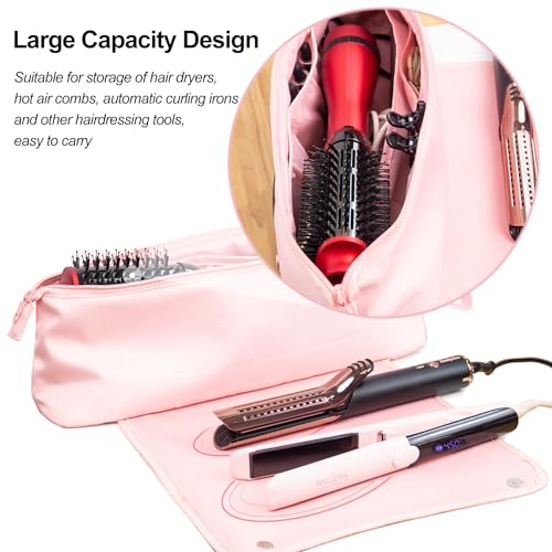 ANGENIL 2 in 1 Hair Tools Travel Bag Heat Proof Mat for Hair Straighteners, Curling Iron, Hair Curler, Hair Dryer, Hair Straightener Brush Holder, Hair Styling Appliances Heat Resistant Mat Large Bag - Image 5