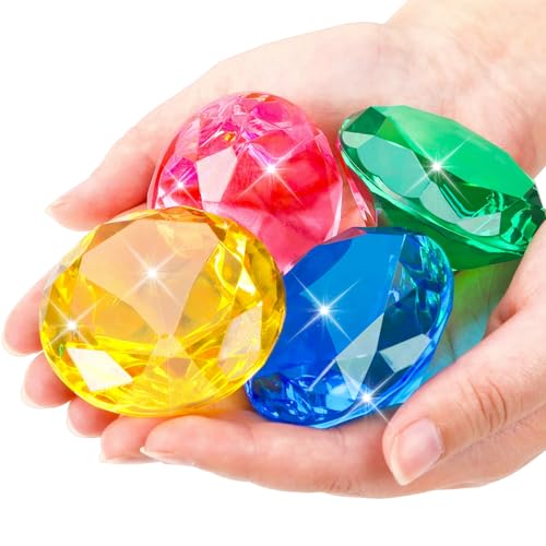 MARFOREVER Extra Big Diving Gems, 60 MM Extra Large Diamond Pool Toys Huge Colorful Acrylic Diamond Gems Pirate Treasure Diving Gems for Summer Water Toys Games Swimming Training Birthday Party Favor
