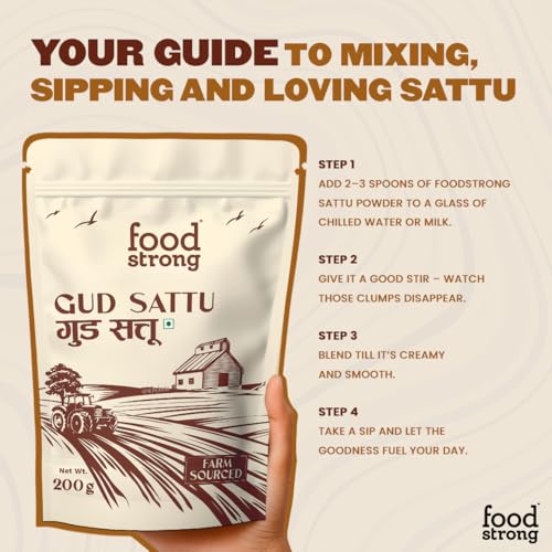 Image of Foodstrong Gud Sattu | Traditional Protein Drink | Roasted Bengal Gram + Jaggery | High Protein | Gluten Free | Natural Energy Drink | 200g