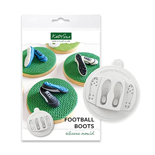 Katy Sue Stampo in silicone a forma di scarpette da calcio per decorazione torte e artigianato, crea un paio di scarpe da calcio borchiate 3D di dimensioni 40 mm x 14 mm
