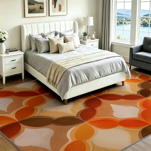 Alfombra lavable naranja de 80x150 cm con líneas curvas modernas 4