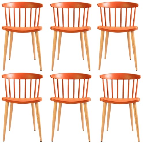 Image of Finch Fox Scandinavian Stylish & Modern Furniture Plastic Living Room Dining Chairs for Cafeteria Seating, Side, Kitchen, Restaurants, Hotels in Orange Color (Set of 6)