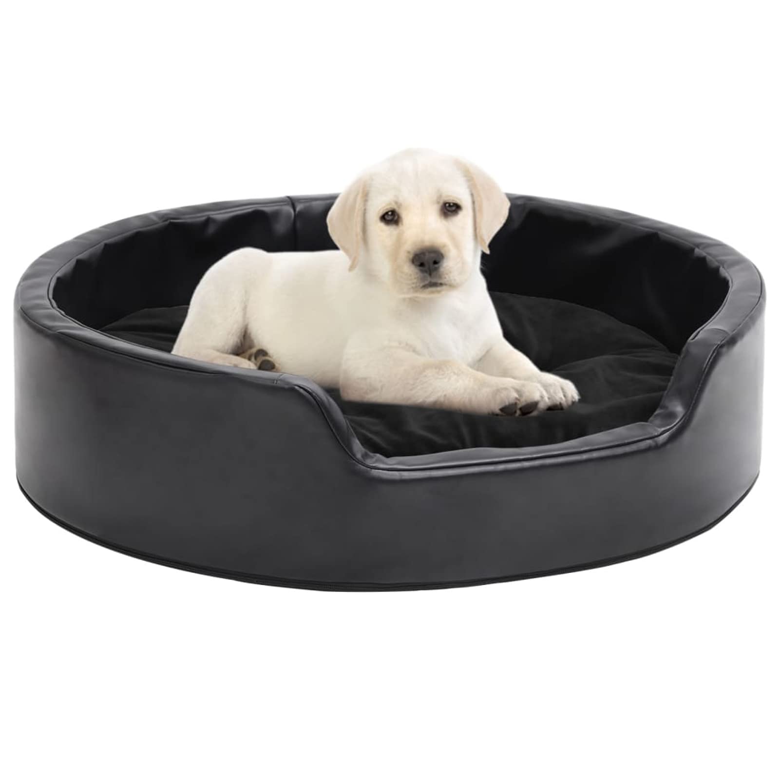 ZHOUMIN Cama para Perros, Sofa Perro, Colchon Perro, Sofá Cama para Mascotas, Felpa y Cuero sintético Negra 69x59x19 cm