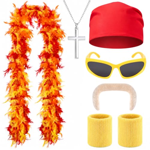 Honic 6 Pcs Halloween Costume Kit Include Feather Boa Kerchief Moustache Bracers Glasses and...