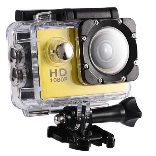ZASCHMOY Cámara de Acción Deportiva Mini DV Resistente Al Agua   Alta Definición 1080P con Soporte para Bicicleta, Capacidad Subacuática de 30 M   Videocámara Compacta para Aventureros (Yellow)