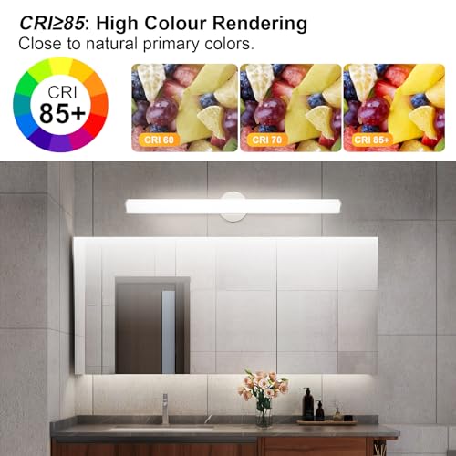 Image of OOWOLF 31.5 Inch LED Bathroom Vanity Light, Brightness Adjustment Vanity Light Bar 30W 3000LM, Natural White 4000K Wall Lights Fixture Over Mirror, Modern Vanity Lighting for Bathroom /Dressing Room