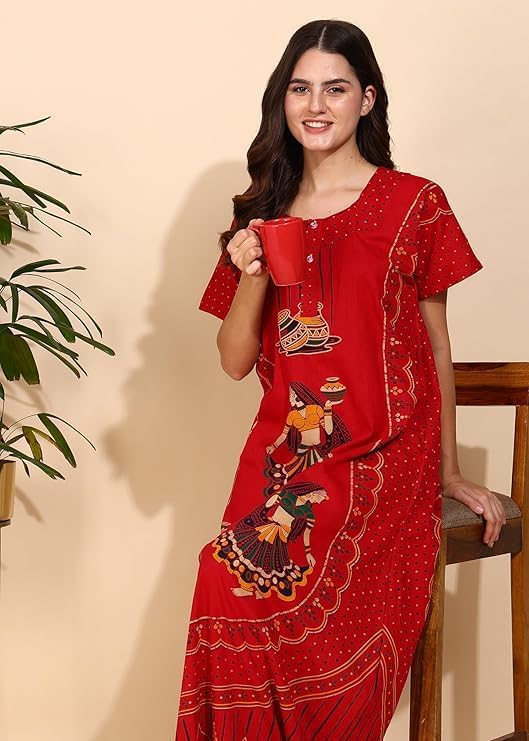 Image of OFEEFAN Women's Cotton Maxi Nightgown with Pockets - Long Soft Sleep Dress, Comfortable Loungewear for Women