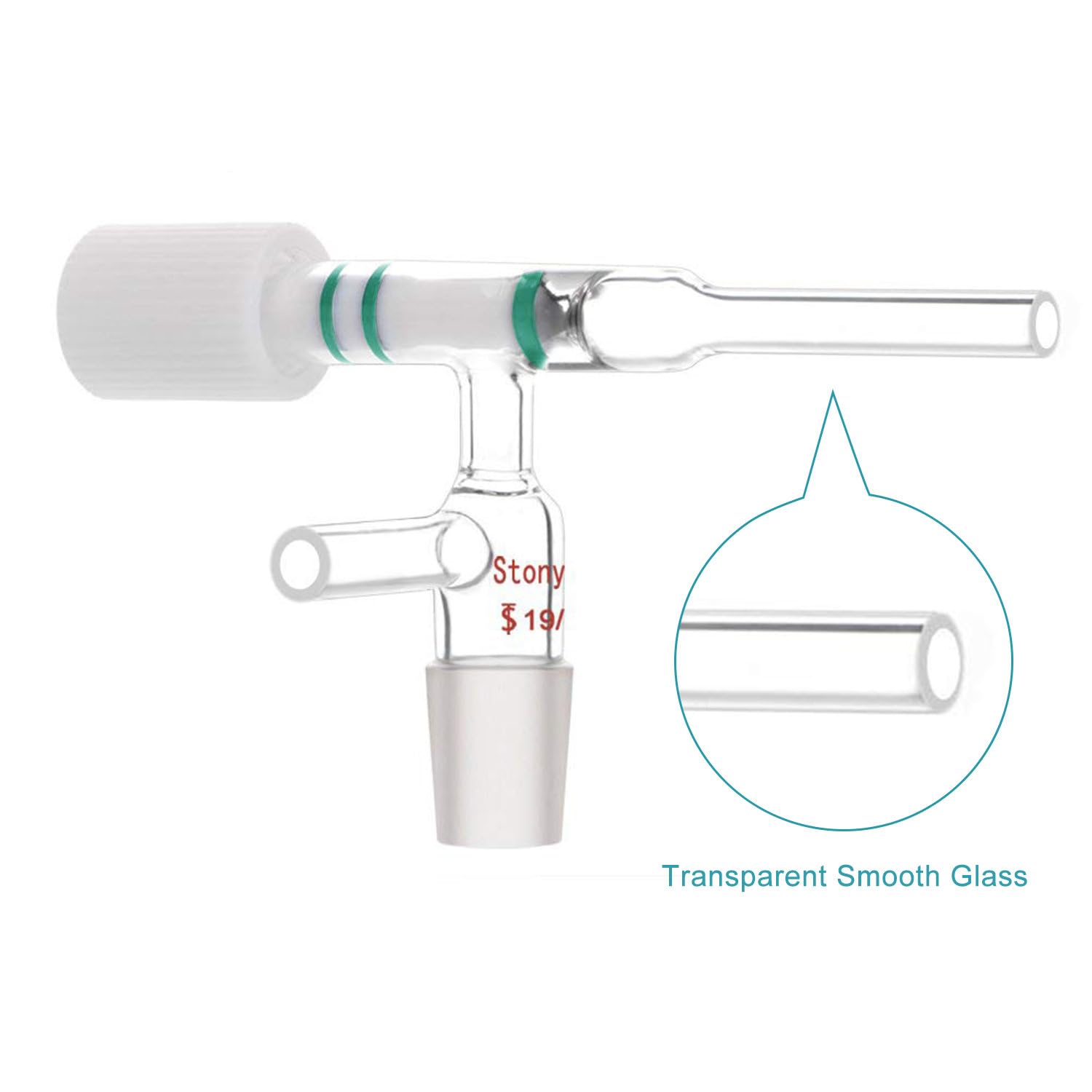 stonylab Adapter Szklany do Regulacji Przepływu ze Złączem 19/22, Kurek PTFE, Szkło Borokrzemowe do Kolumny Chromatografii Błyskowej w Laboratorium