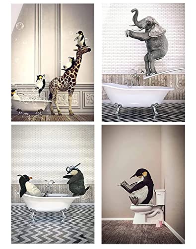LPFNSF Bathroom Animal Pictures: Giraffe, Elephant in Bathtub, Funny Wall Art Prints, Canvas Poster Without Frame, Style 2