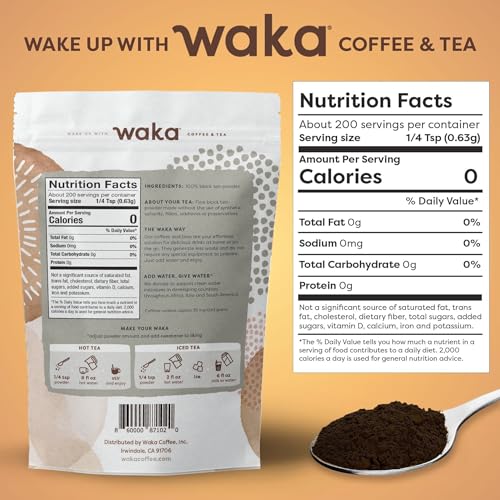 Image of Waka Instant Black Tea Mix, Kenyan - 100% Tea Leaves, No Additives, Unsweetened Tea Powder for 50 Quarts or 200 Cups - Easy and Quick Hot or Iced Teas (4.5oz)