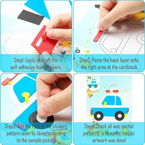 Image of TINY TOYS CO DIY Art & Craft Kits for Boys /Girls 4-8years Old Mess Free No Glue,No Scissors Art Kits, Fun Activity Drawing for Child (3D EVA Sticker Art)
